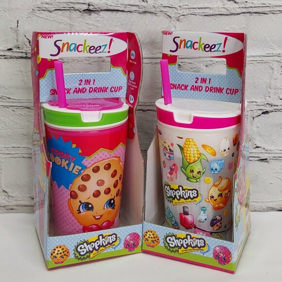 'SNACK~EEZ' "SHOPKINS" 2 IN 1 SNACK & DRINK CUP SET OF TWO - Picture 1 of 16